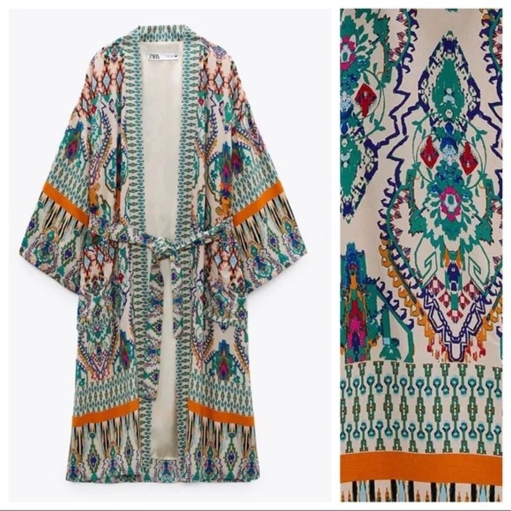 NWT Zara Viscose Multicolored Printed Kimono XS